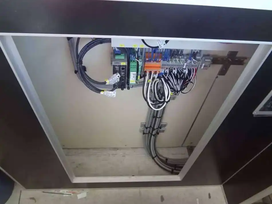 Control interface panel with labeled terminal and wiring connections